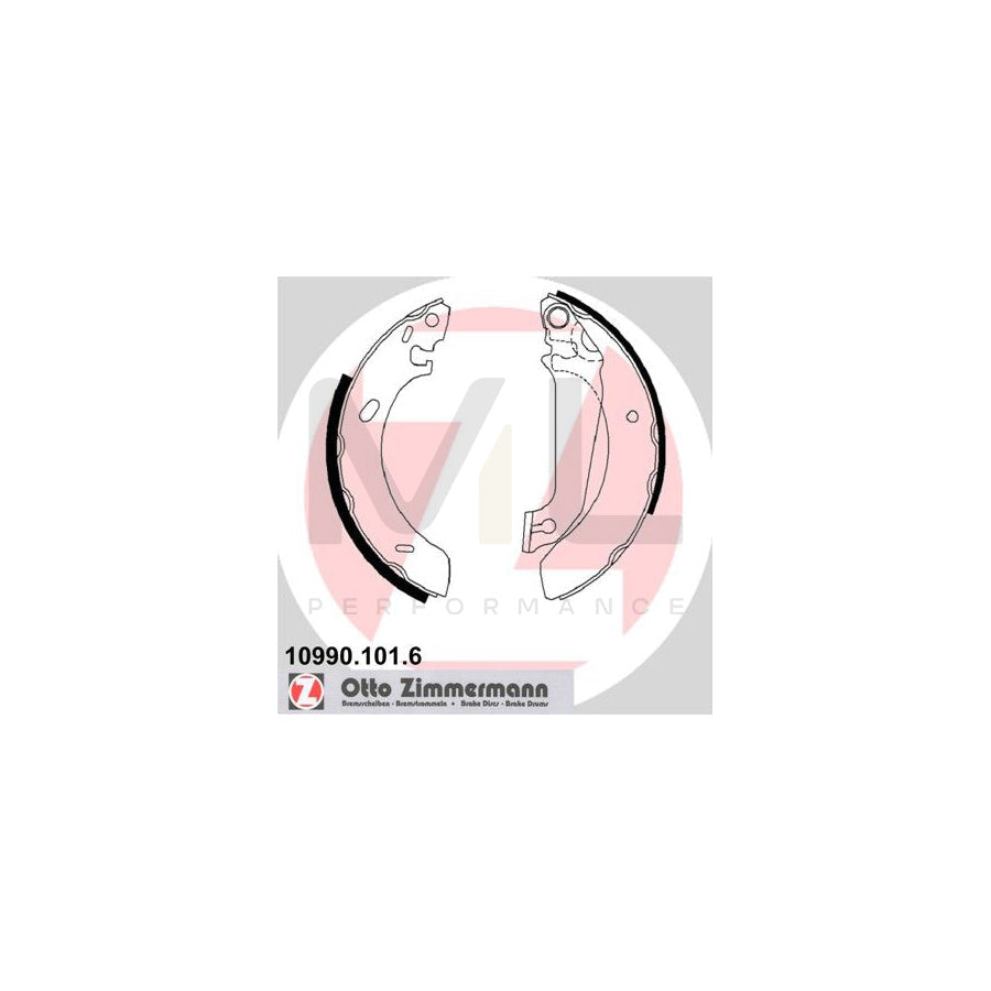 ZIMMERMANN 10990.101.6 Brake Shoe Set Photo corresponds to scope of supply, with lever