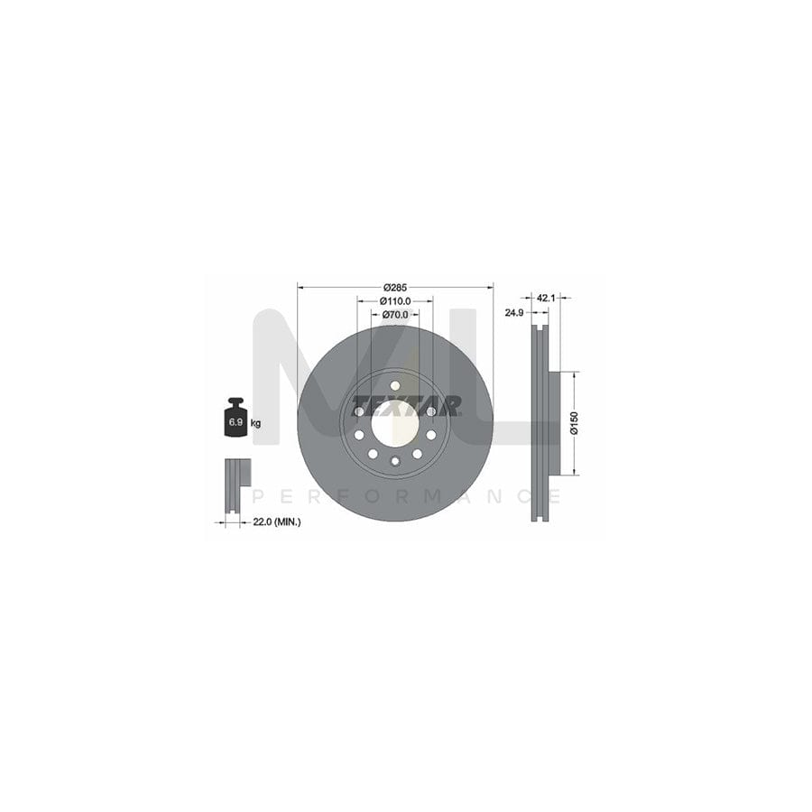 TEXTAR 92118700 Brake Disc Internally Vented, without wheel hub, without wheel studs  - 1 piece