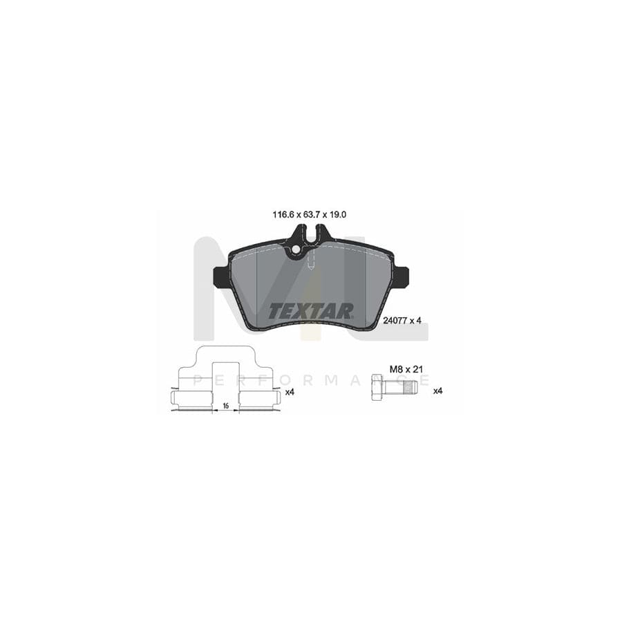 TEXTAR 2407701 Brake pad set suitable for MERCEDES-BENZ A-Class (W169) prepared for wear indicator, with brake caliper screws, with accessories