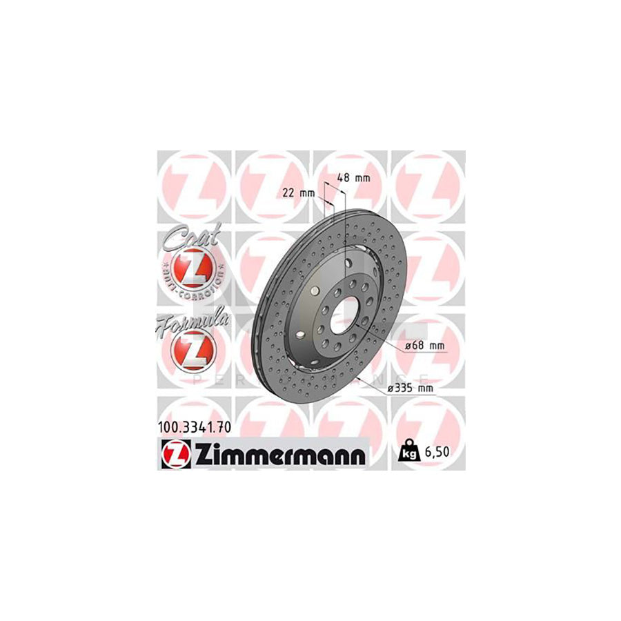 ZIMMERMANN FORMULA Z COAT Z 100.3341.70 Brake Disc for AUDI A6 Perforated, Two-piece brake disc, Vented, Coated, Alloyed / High-carbon