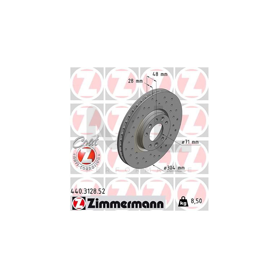 ZIMMERMANN 440.3128.52 Brake Disc Internally Vented, Perforated, Coated  - 1 piece