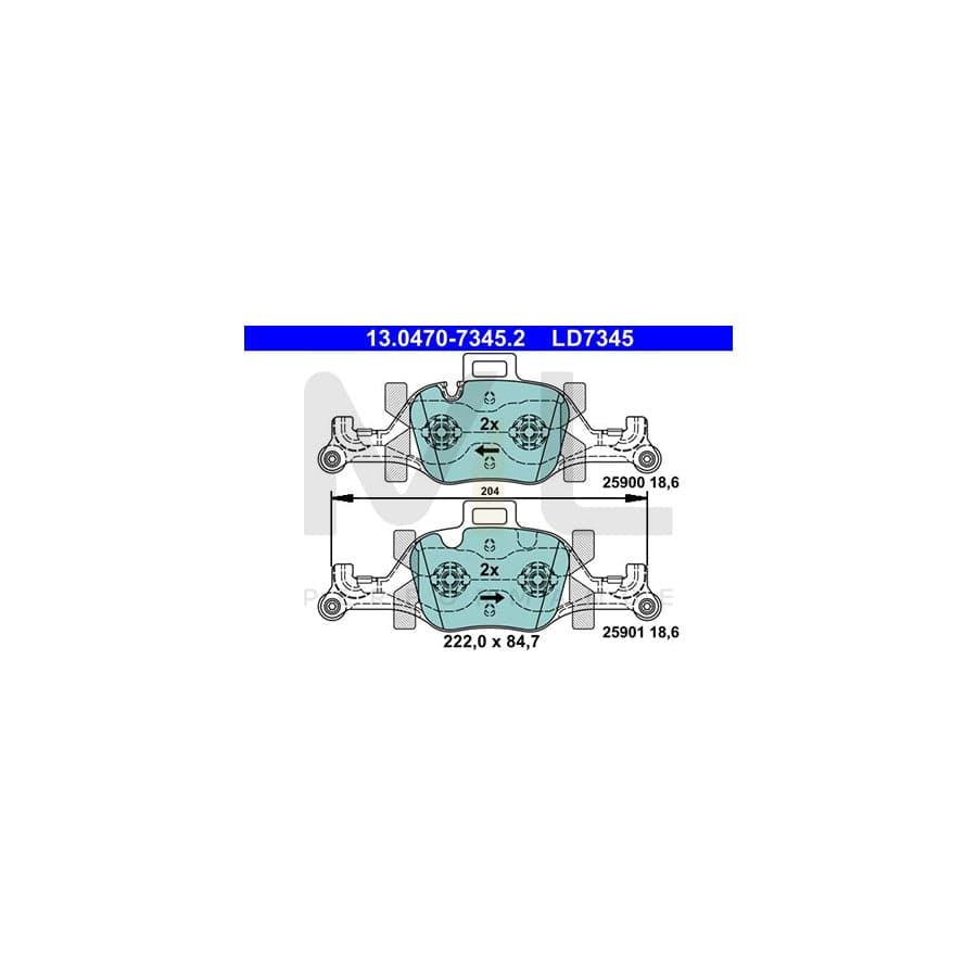 ATE 13.0470-7345.2 Brake pad set excl. wear warning contact, prepared for wear indicator
