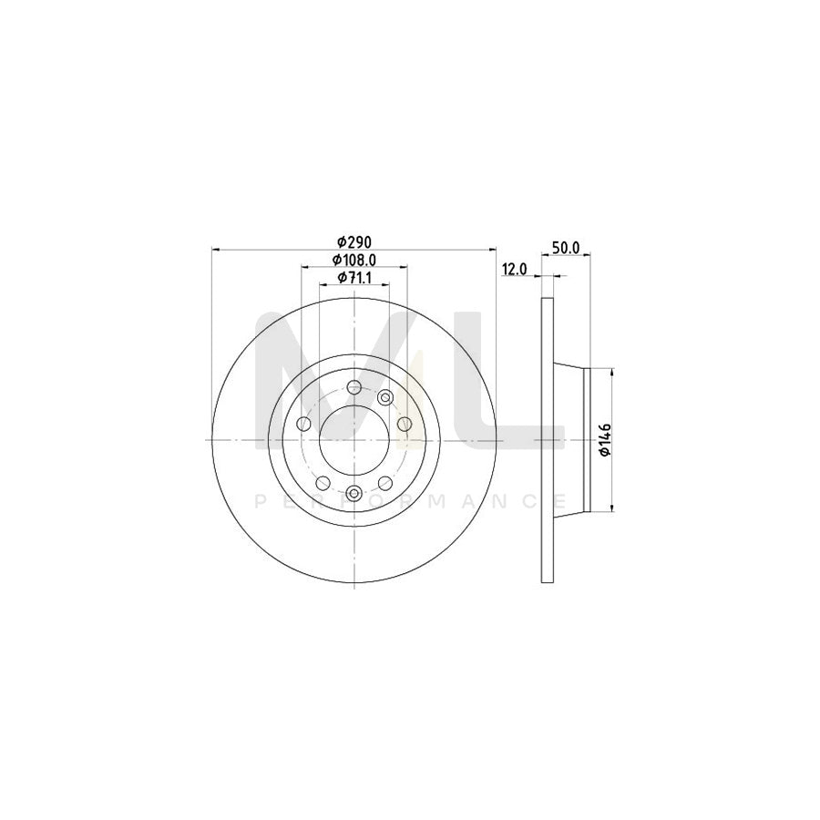 HELLA PRO 8DD 355 116-171 Brake Disc for PEUGEOT 407 Coupe Solid, Coated, without wheel hub, without wheel studs | ML Performance Car Parts