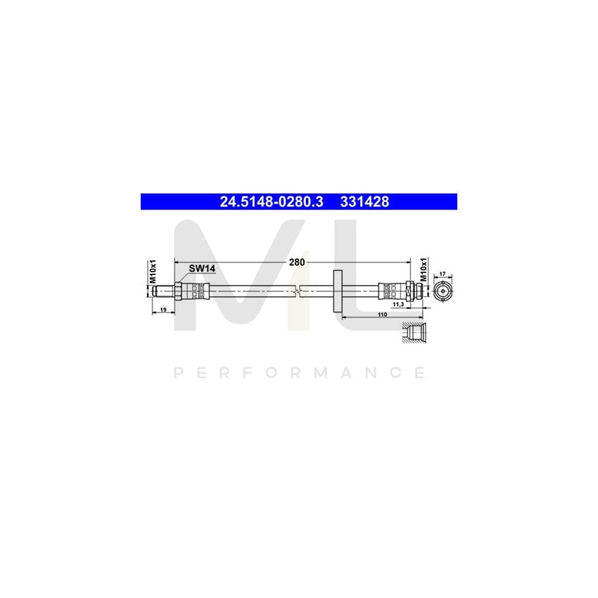 ATE 24.5148-0280.3 Brake Hose for FORD MONDEO 280mm, M10x1
