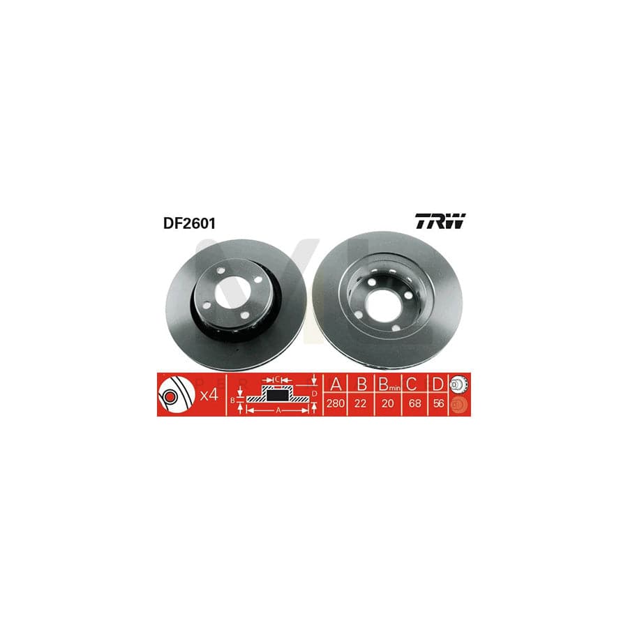 TRW DF2601 Brake Disc Vented, Painted  - 1 piece