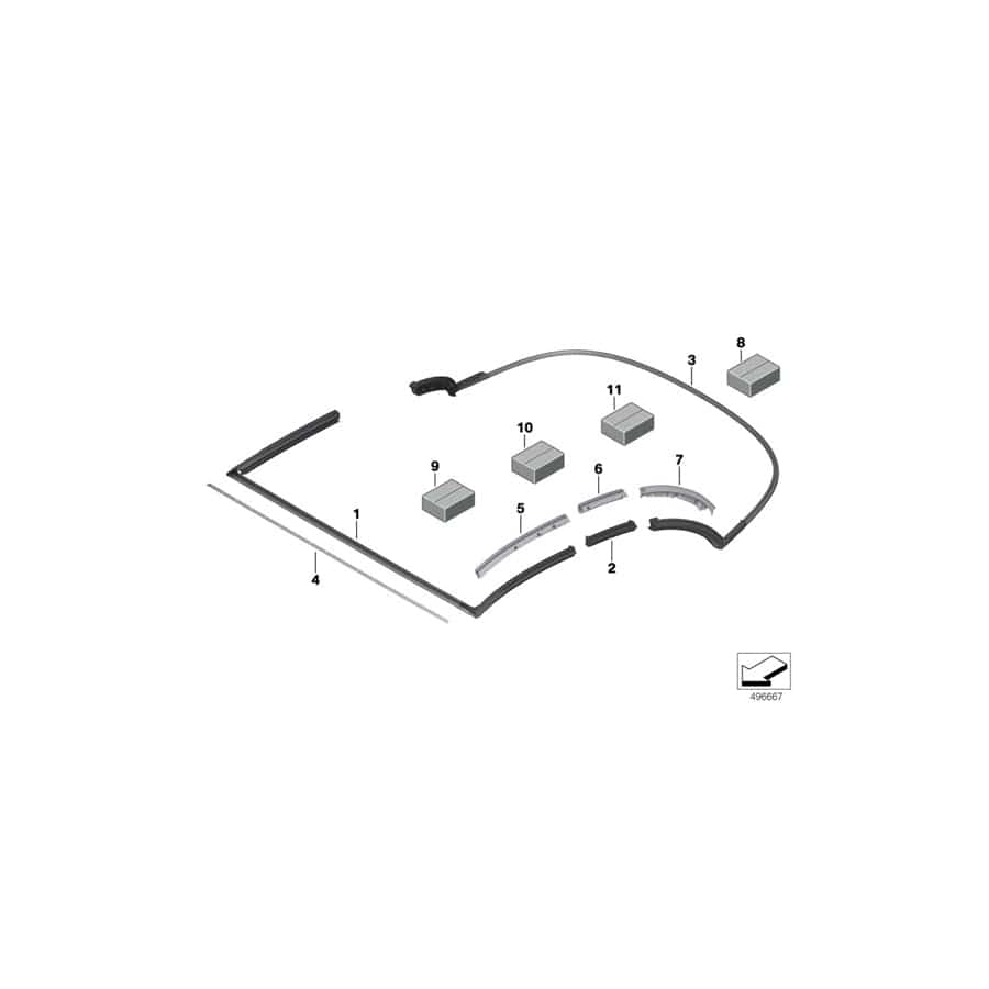 Genuine BMW 54347947277 F91 G14 Set, Seal Roof Frame Center (Inc. 840i, M850iX & 840iX)