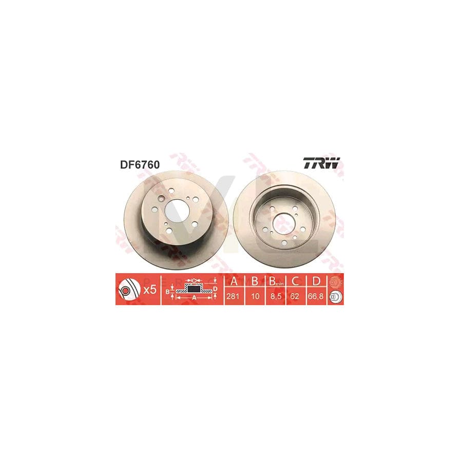 TRW DF6760 Brake Disc Solid, Painted  - 1 piece