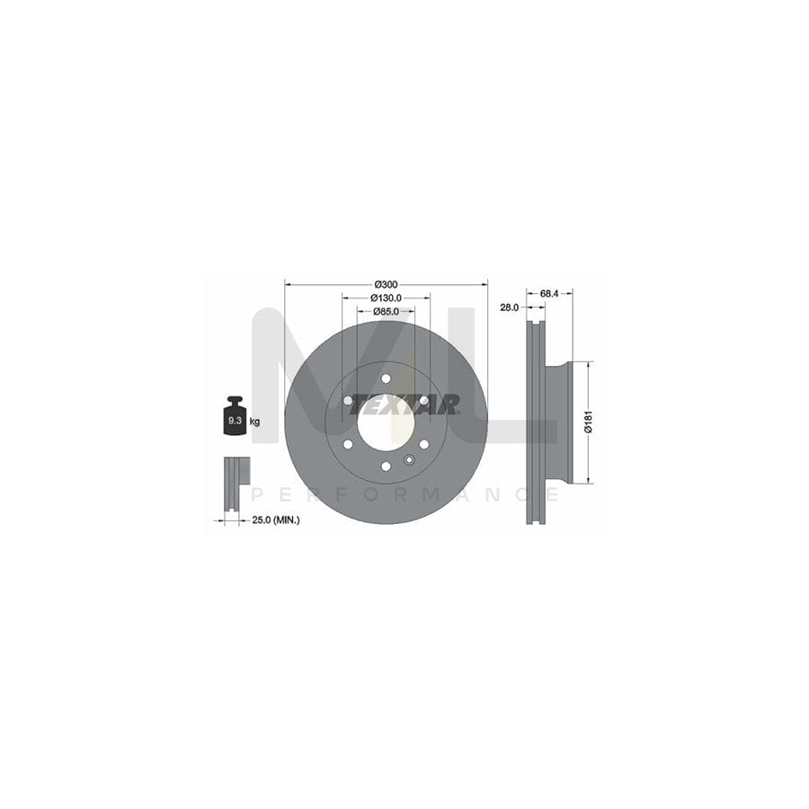 TEXTAR PRO 93143203 Brake Disc Internally Vented, Coated, without wheel hub, without wheel studs  - 1 piece
