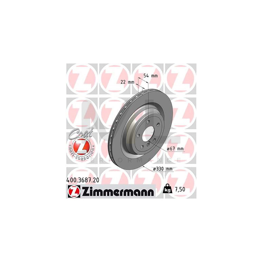 ZIMMERMANN COAT Z 400.3687.20 Brake Disc Internally Vented, Coated, High-carbon  - 1 piece