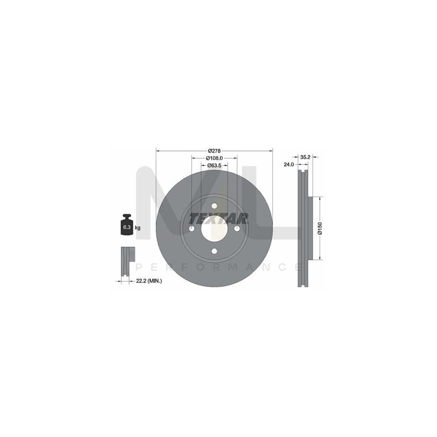 TEXTAR 92131300 Brake Disc Externally Vented, without wheel hub, without wheel studs  - 1 piece