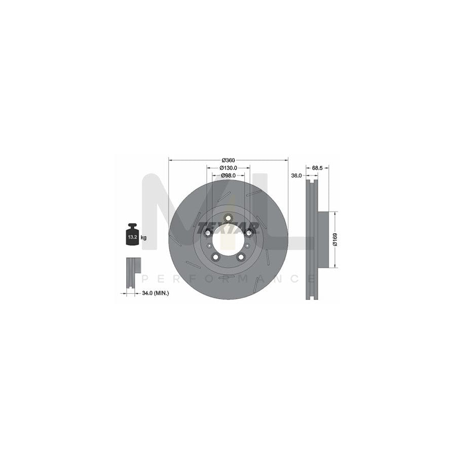 TEXTAR 92213905 Brake Disc for PORSCHE Panamera (970) Internally Vented, Coated, High-carbon, without wheel hub, without wheel studs