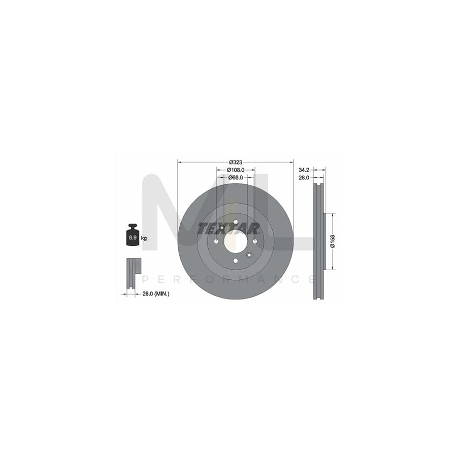 TEXTAR PRO 92267103 Brake Disc Internally Vented, Coated, without wheel hub, without wheel studs  - 1 piece