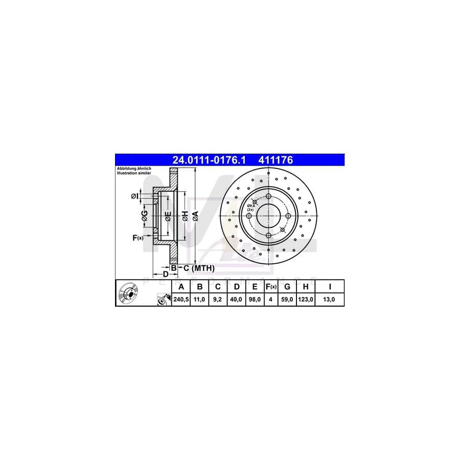 ATE 24.0111-0176.1 Brake Disc for ABARTH 500 / 595 / 695 Perforated, Solid, Coated  - 1 piece