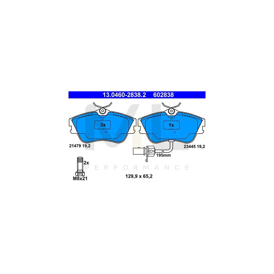 ATE 13.0460-2838.2 Brake pad set for VW TRANSPORTER incl. wear warning contact, with brake caliper screws