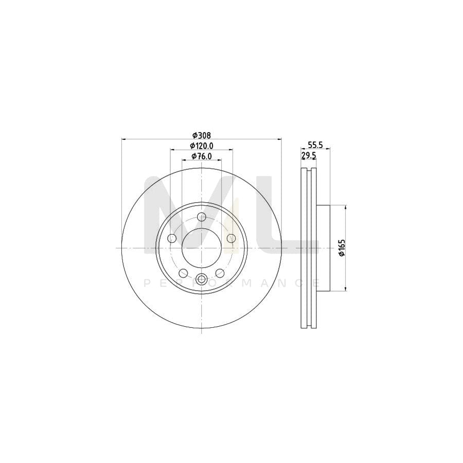 HELLA PRO High Carbon 8DD 355 123-511 Brake Disc Internally Vented, Coated, High-carbon, without wheel hub, without wheel studs | ML Performance Car Parts