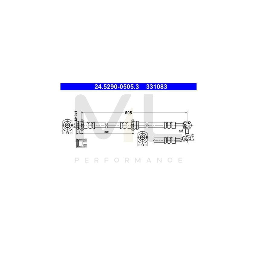 ATE 24.5290-0505.3 Brake Hose for NISSAN X-Trail (T30) 505mm, M10x1