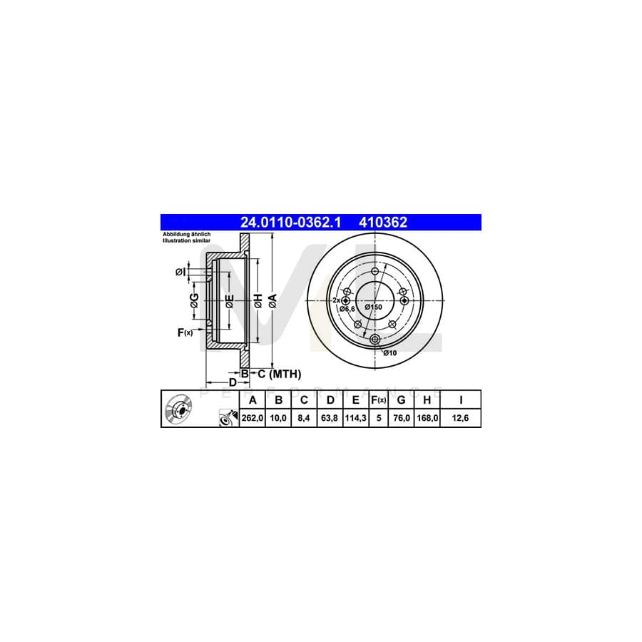 ATE 24.0110-0362.1 Brake Disc Solid, Coated  - 1 piece