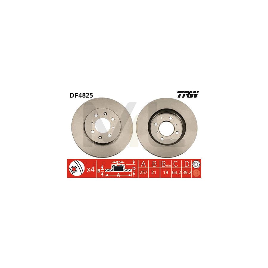 TRW DF4825 Brake Disc Vented, Painted  - 1 piece