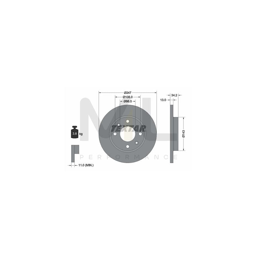 TEXTAR 92092800 Brake Disc Solid, without wheel hub, without wheel studs  - 1 piece