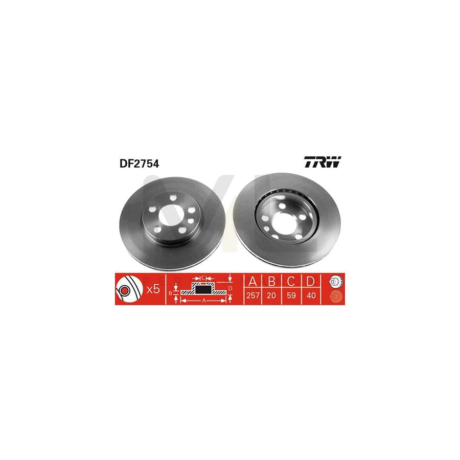 TRW DF2754 Brake Disc Vented  - 1 piece