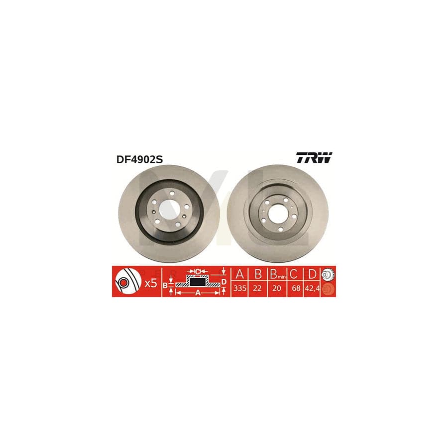 TRW DF4902S Brake Disc Vented, Painted, High-carbon  - 1 piece