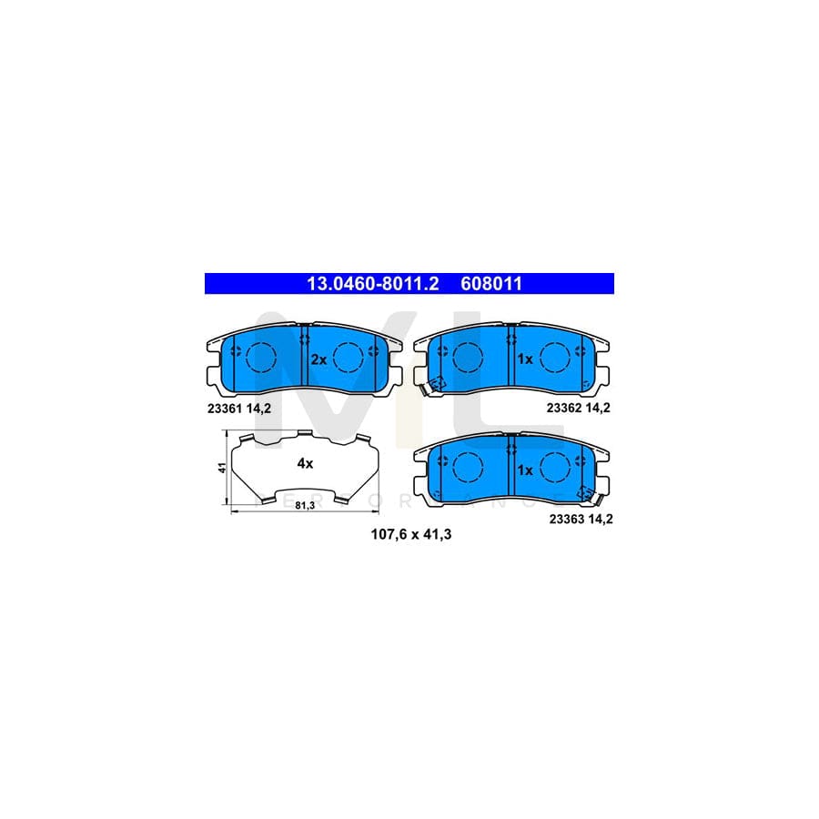 ATE 13.0460-8011.2 Brake pad set with acoustic wear warning, with anti-squeak plate