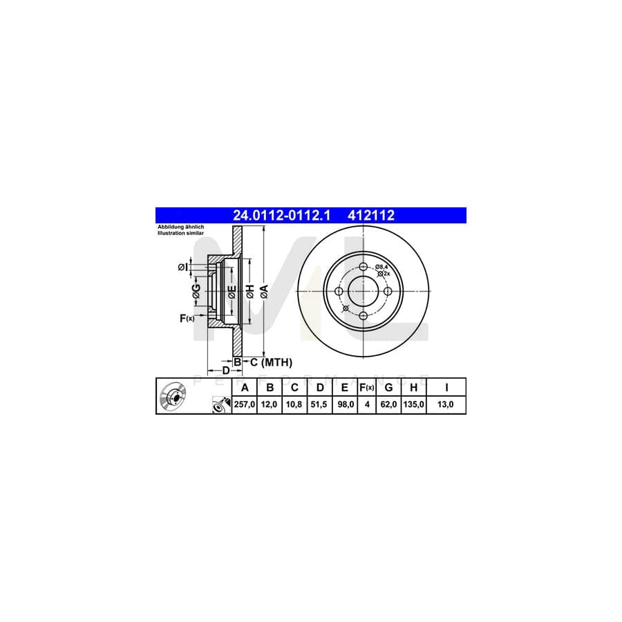 ATE 24.0112-0112.1 Brake Disc Solid, Coated  - 1 piece