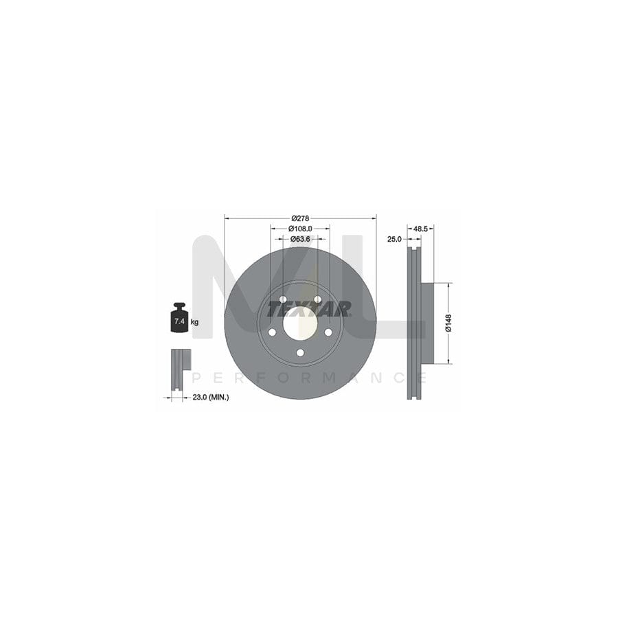 TEXTAR PRO 92141203 Brake Disc Internally Vented, Coated, without wheel hub, without wheel studs  - 1 piece