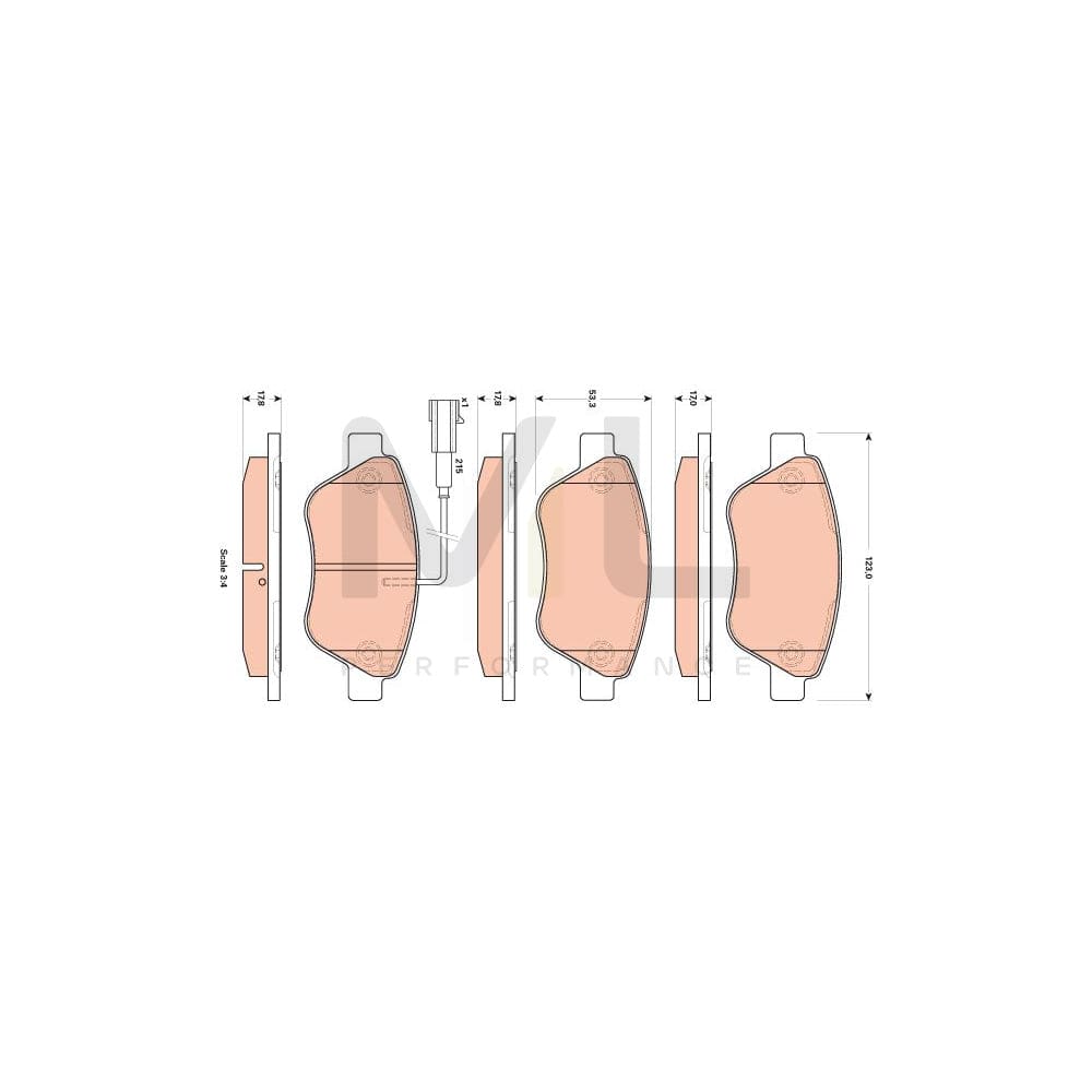 TRW Gdb1853 Brake Pad Set For Fiat Qubo (225) Incl. Wear Warning Contact, With Brake Caliper Screws, With Accessories