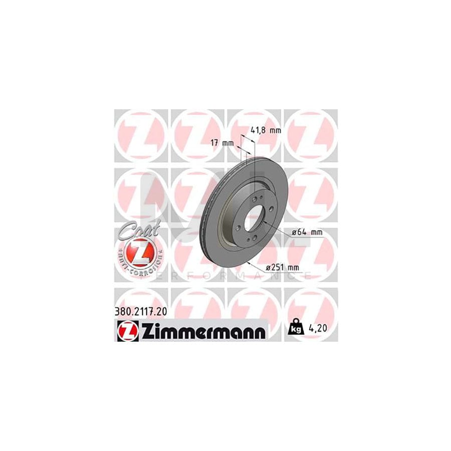 ZIMMERMANN COAT Z 380.2117.20 Brake Disc for MITSUBISHI MIRAGE Internally Vented, Coated  - 1 piece