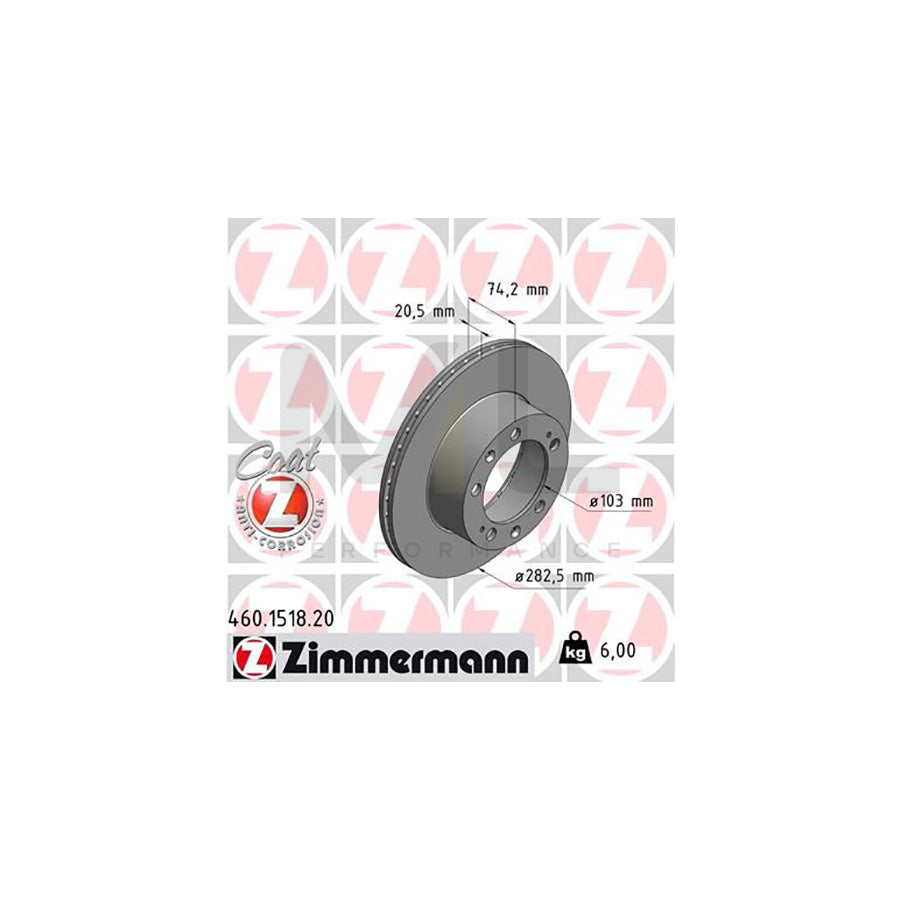 ZIMMERMANN COAT Z 460.1518.20 Brake Disc for PORSCHE 944 Coupe Internally Vented, Coated  - 1 piece