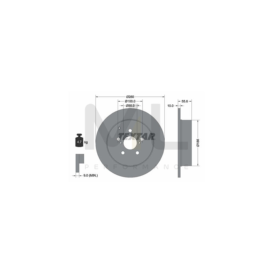 TEXTAR PRO 92135703 Brake Disc for TOYOTA AVENSIS Solid, Coated, without wheel hub, without wheel studs  - 1 piece
