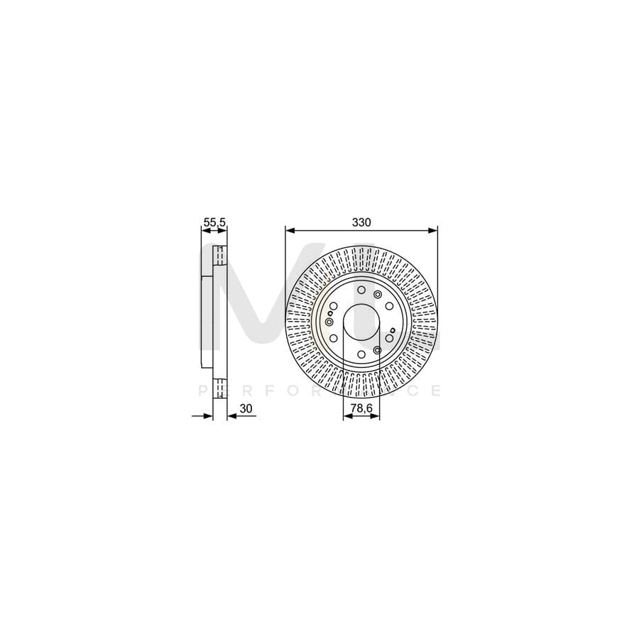 BOSCH 0 986 479 W30 Brake Disc Vented, Oiled - 1 piece
