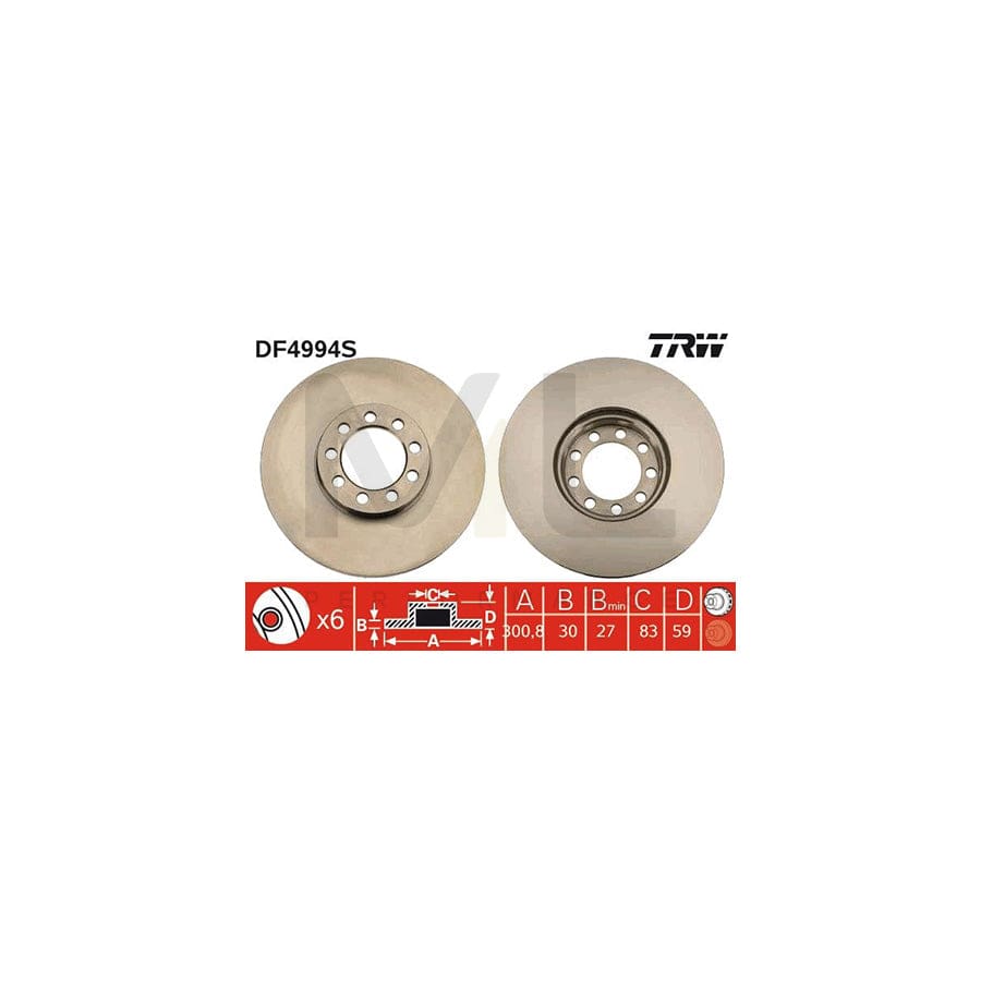 TRW DF4994S Brake Disc for IVECO Daily Vented, Painted  - 1 piece