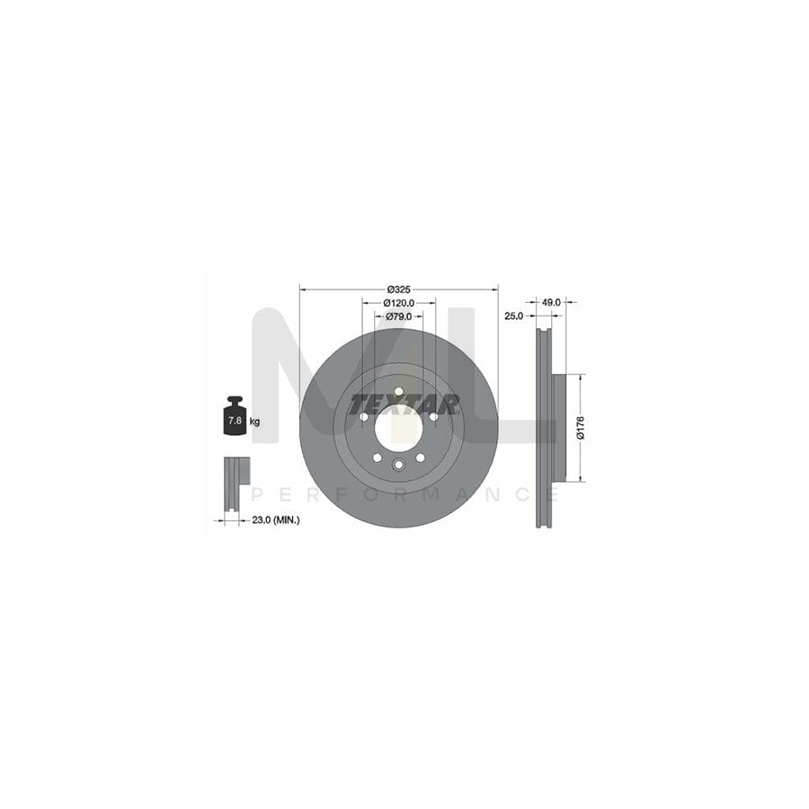 TEXTAR 92307803 Brake Disc Internally Vented, Coated, without wheel hub  - 1 piece