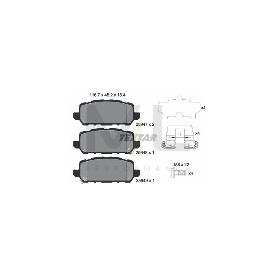 TEXTAR 2594701 Brake pad set with acoustic wear warning, with brake caliper screws, with accessories