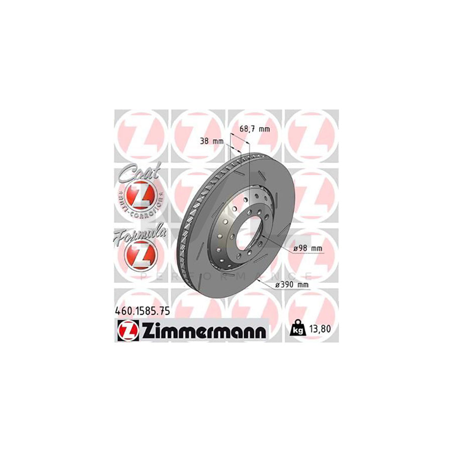 ZIMMERMANN FORMULA Z COAT Z 460.1585.75 Brake Disc for PORSCHE Panamera (970) Slotted, Two-piece brake disc, Vented, Coated, Alloyed / High-carbon