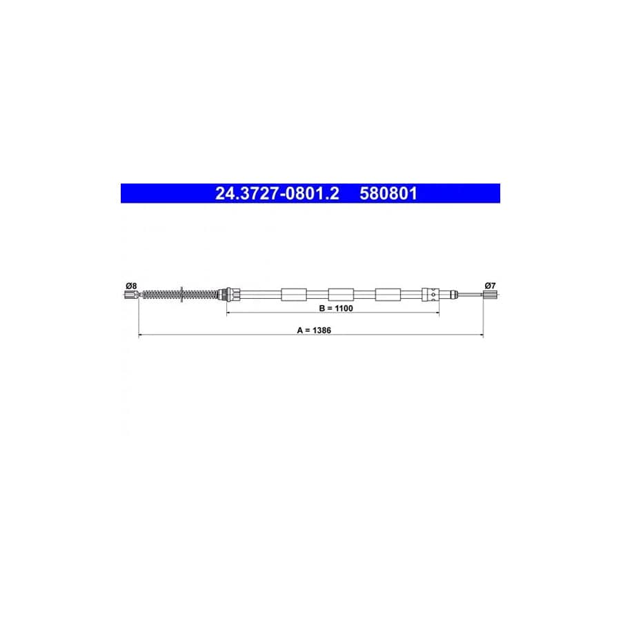 ATE 24.3727-0801.2 Hand Brake Cable for Peugeot 205