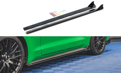 Maxton Design FO-MU-6F-GT-SD1T+SF Side Skirts Diffusers + Flaps Ford Mustang GT MK6 (Facelift) | ML Performance UK Car Parts