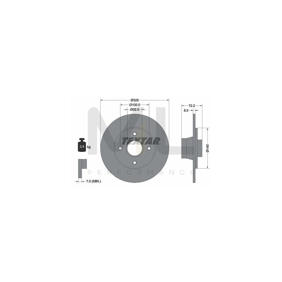 TEXTAR 92049200 Brake Disc Solid, without wheel hub, without wheel studs  - 1 piece