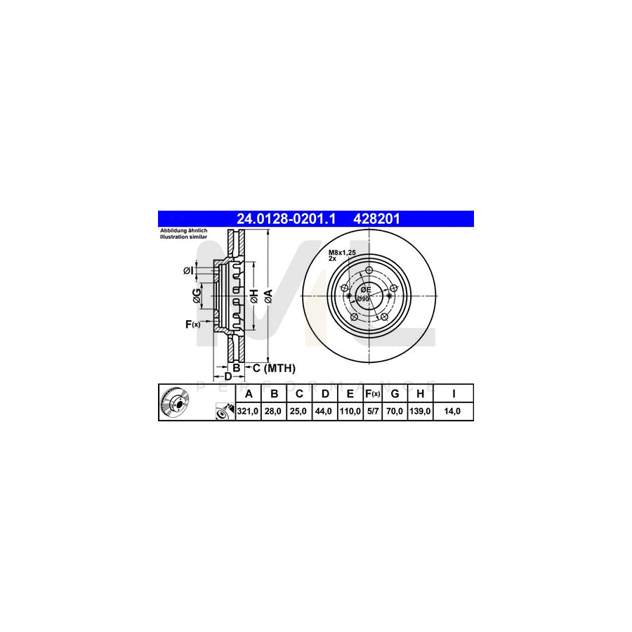 ATE 24.0128-0201.1 Brake Disc Vented, Coated, Alloyed / High-carbon  - 1 piece