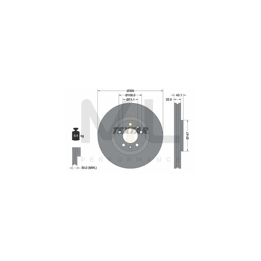 TEXTAR 92111900 Brake Disc for PEUGEOT 607 Saloon Internally Vented, without wheel hub, without wheel studs  - 1 piece