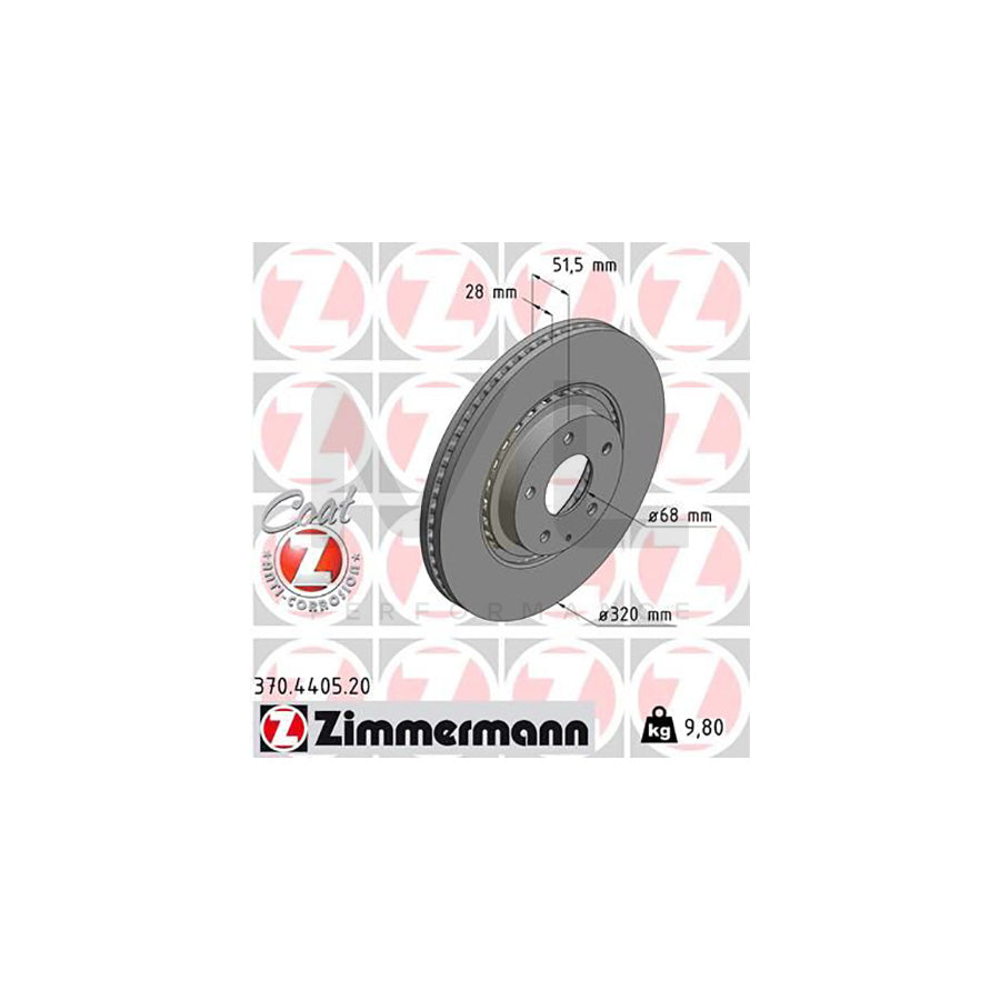 ZIMMERMANN 370.4405.20 Brake Disc Externally Vented, Coated, High-carbon  - 1 piece