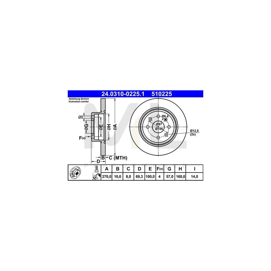 ATE PowerDisc 24.0310-0225.1 Brake Disc for OPEL VECTRA Solid, Coated, with bolts/screws  - 1 piece