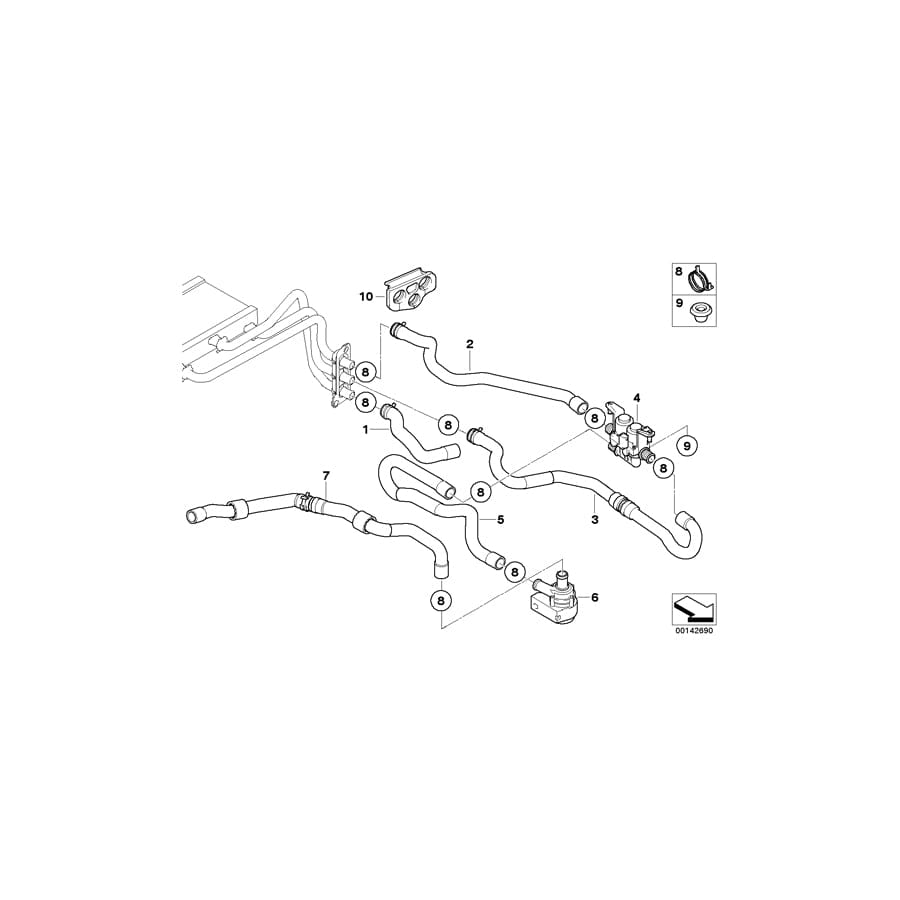 Genuine BMW 64216927808 E63 E61 E60 Hose F Water Valve And Radiator (Inc. M5 & M6)