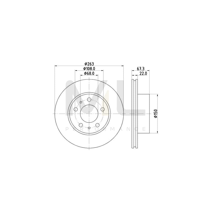 HELLA 8DD 355 100-341 Brake Disc Internally Vented, without wheel hub, without wheel studs | ML Performance Car Parts