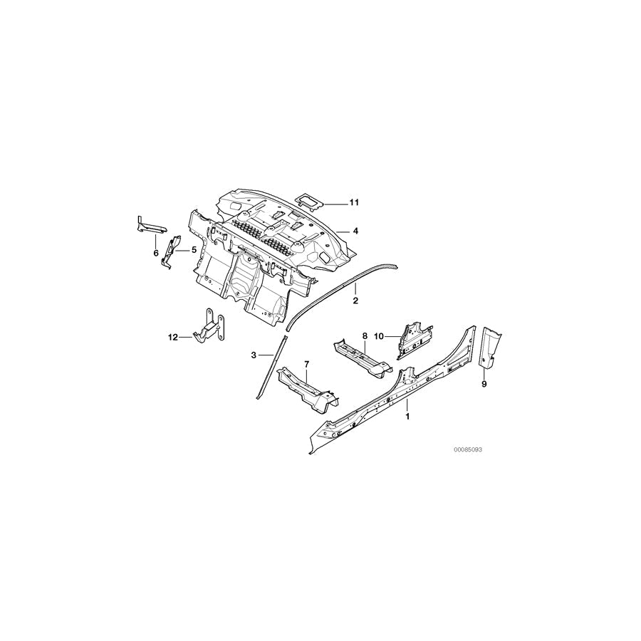Genuine BMW 41228186494 E38 Connection Plate Roof Center Right (Inc. 740iLP, L7 & 735iL)