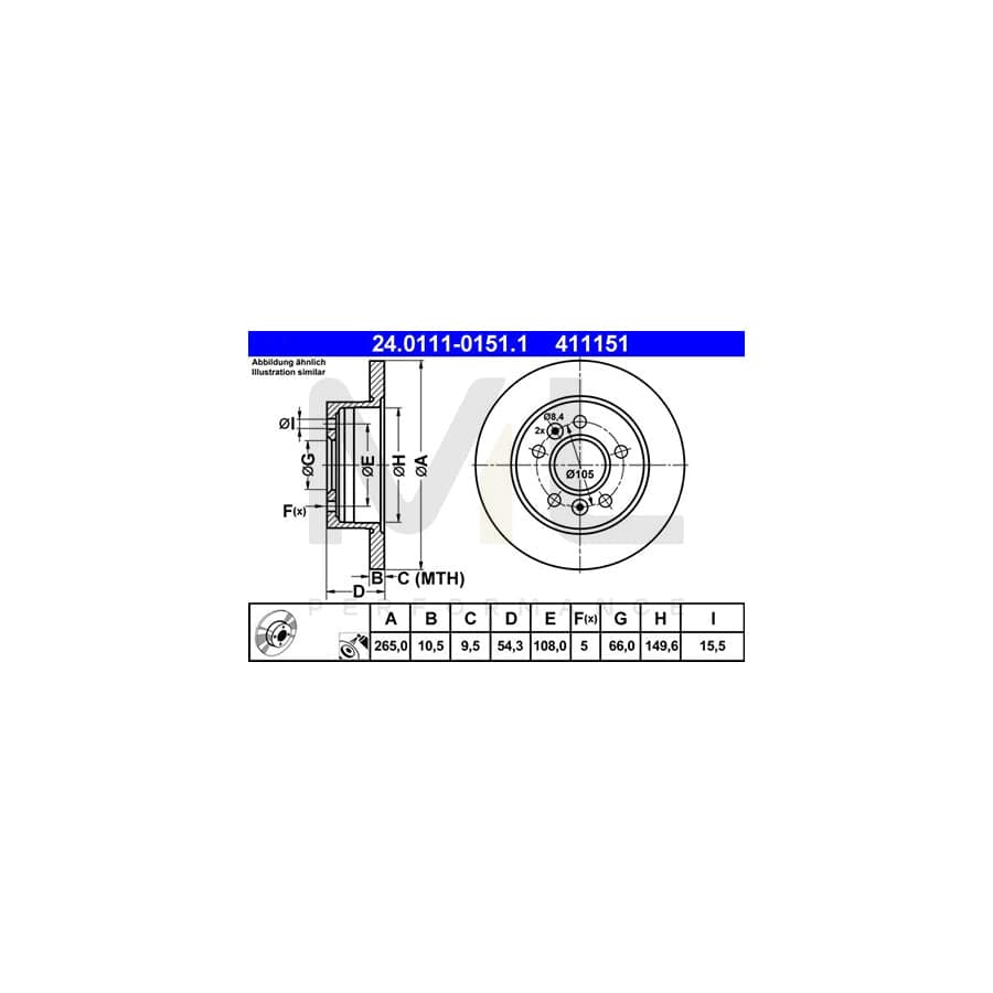 ATE 24.0111-0151.1 Brake Disc Solid, Coated  - 1 piece