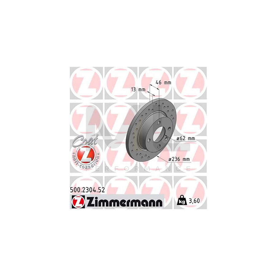 ZIMMERMANN SPORT COAT Z 500.2304.52 Brake Disc for SKODA FELICIA Perforated, Solid, Coated  - 1 piece
