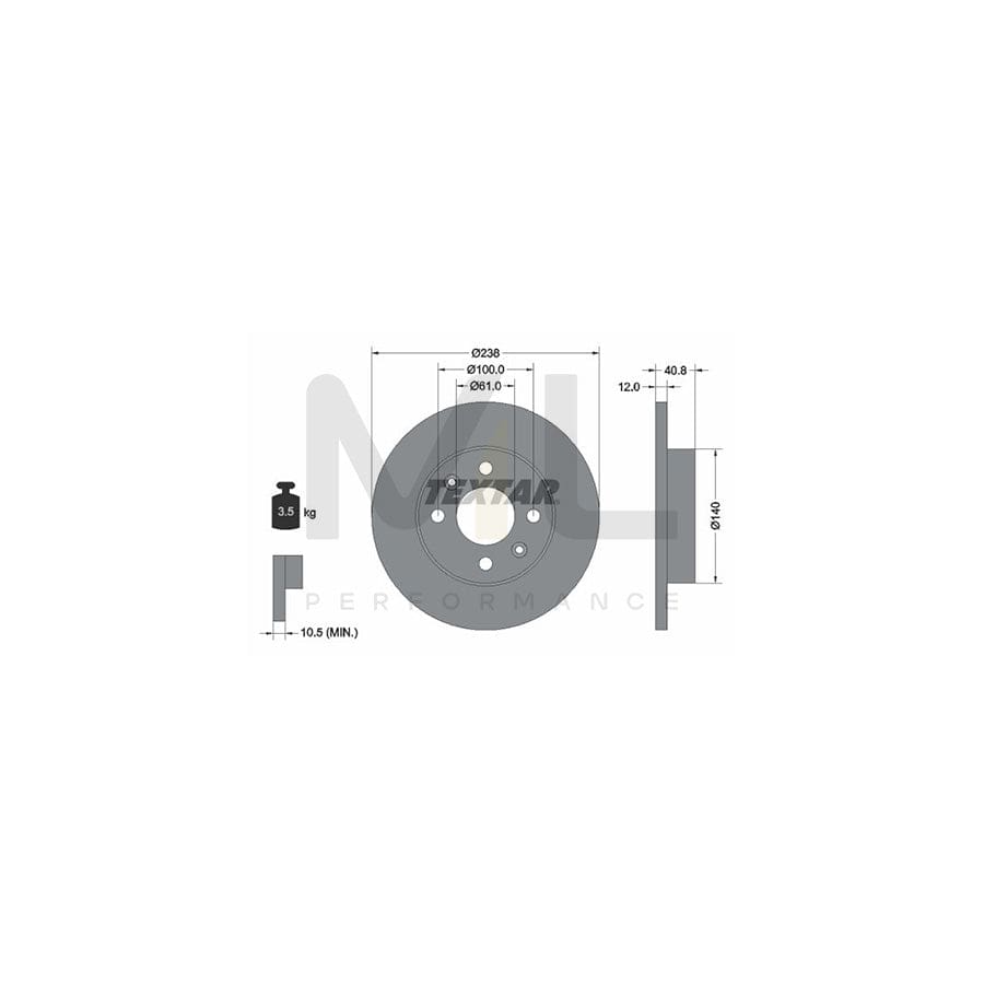 TEXTAR 92036100 Brake Disc Solid, without wheel hub, without wheel studs  - 1 piece